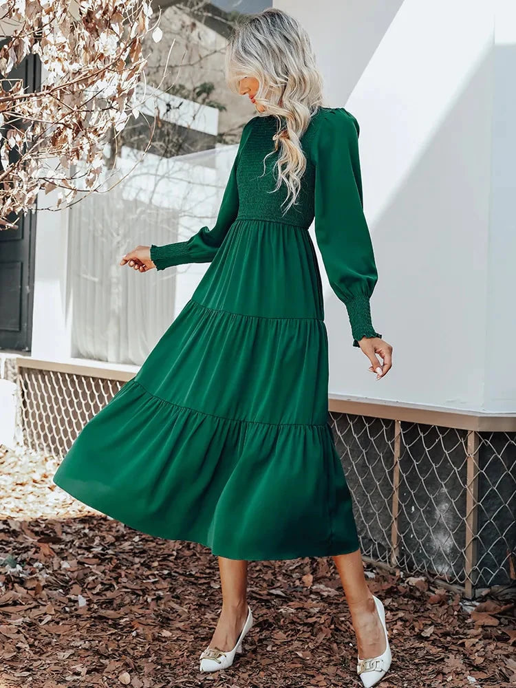Vestido longo,Vestido texturado,Vestido casual,Vestido elegante,Vestido, Vestido Feminino,