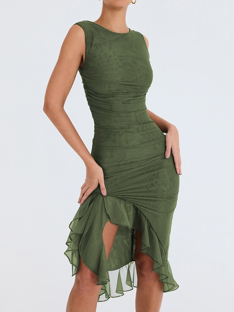 Vestido com babado,Vestido colorido,Vestido casual,Vestido midi,Vestido de festa,Vestido, Vestido Feminino,
