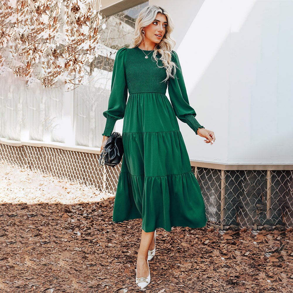 Vestido longo,Vestido texturado,Vestido casual,Vestido elegante,Vestido, Vestido Feminino,
