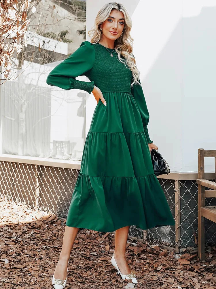Vestido longo,Vestido texturado,Vestido casual,Vestido elegante,Vestido, Vestido Feminino,