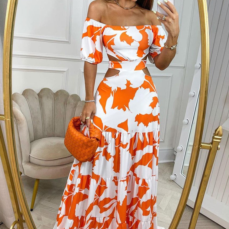 Vestido longo,Vestido estampado,Vestido casual,Vestido, Vestido Feminino,